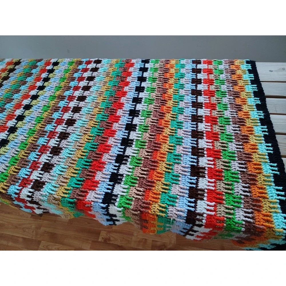 Afghan Blanket Throw Hand‎ Made Crochet Granny Square 44